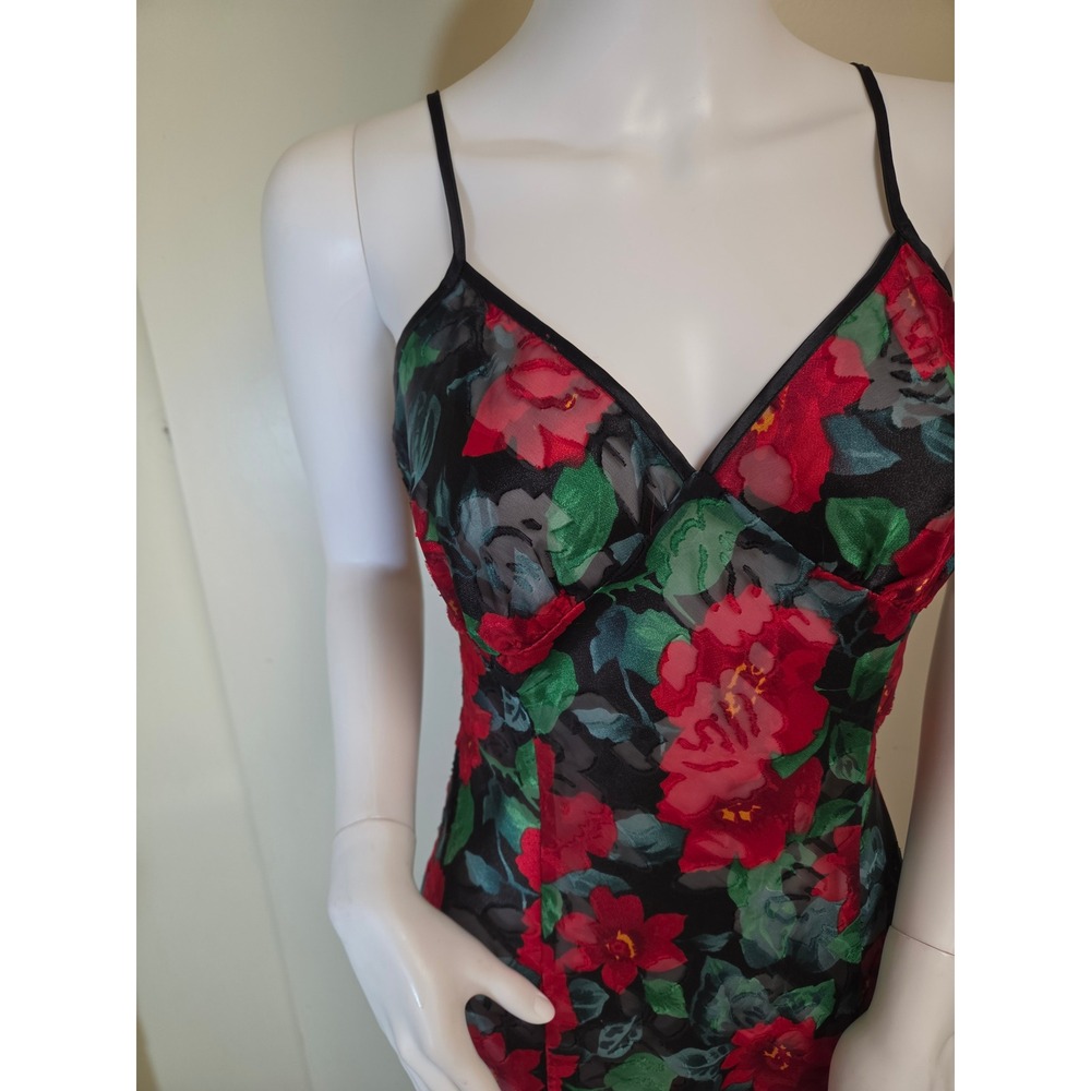 Vintage 1980S Victorias Secret Gold Label Red Floral Burnout Maxi Slip Dress M - Picture 8 of 12